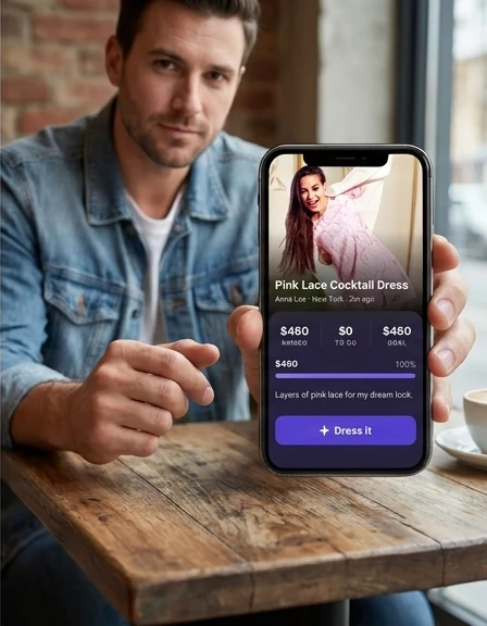 He funds her wish — her post with the Dress it button on his phone